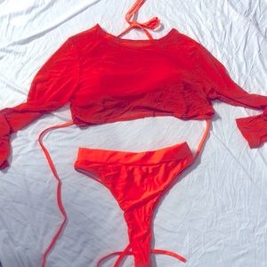 Orange 3 piece swimsuit